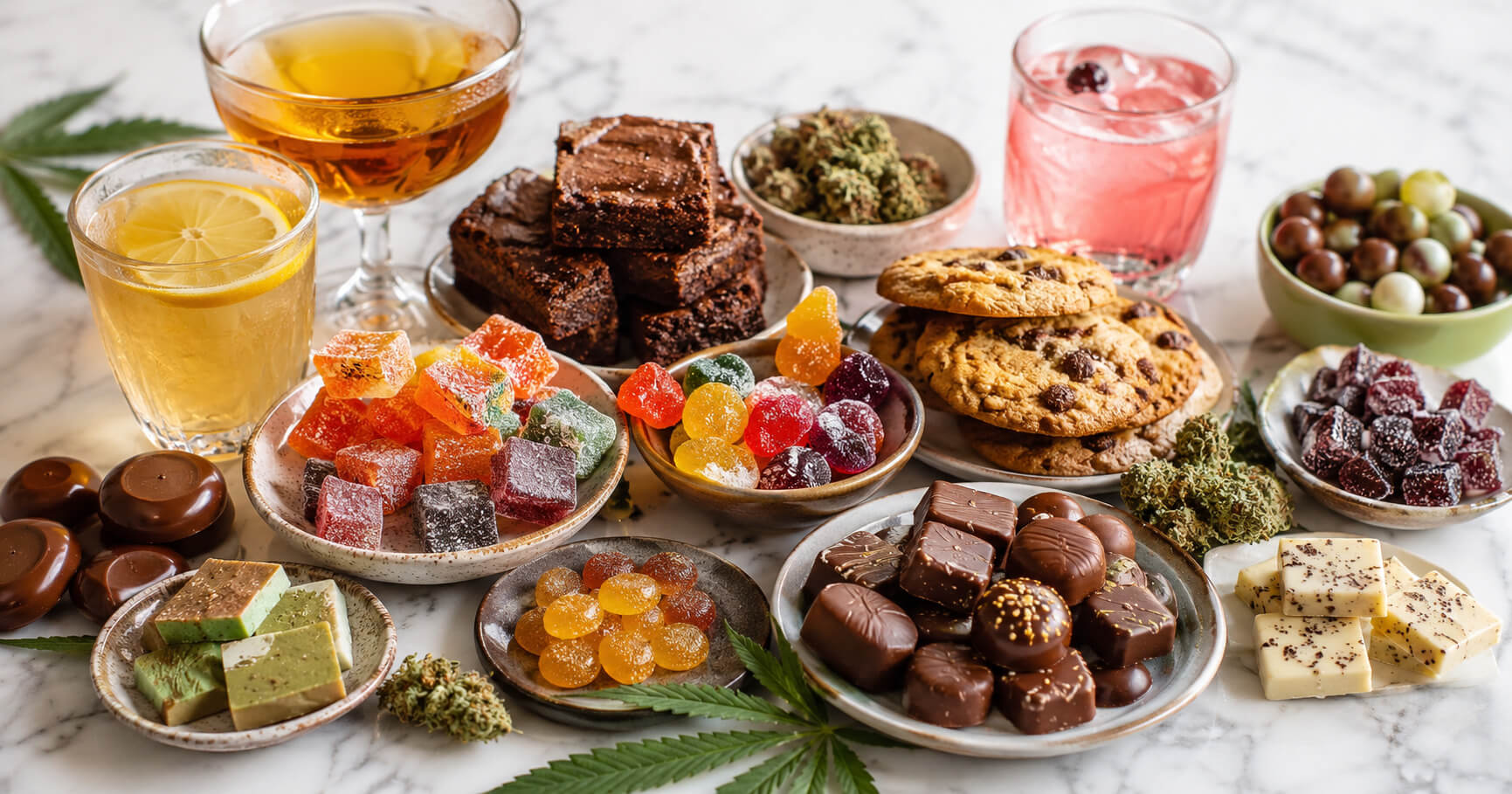 Cannabis sweets next to a cannabis plant at CREAM cannabis dispensary in Jersey City.
